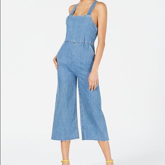 Pants - Denim wide leg cropped Jumpsuit
